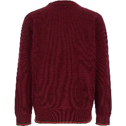 كنزة صوفية حمراء برقبة دائرية وتفاصيل شبكية من مزيج الصوف المضلع للرجال