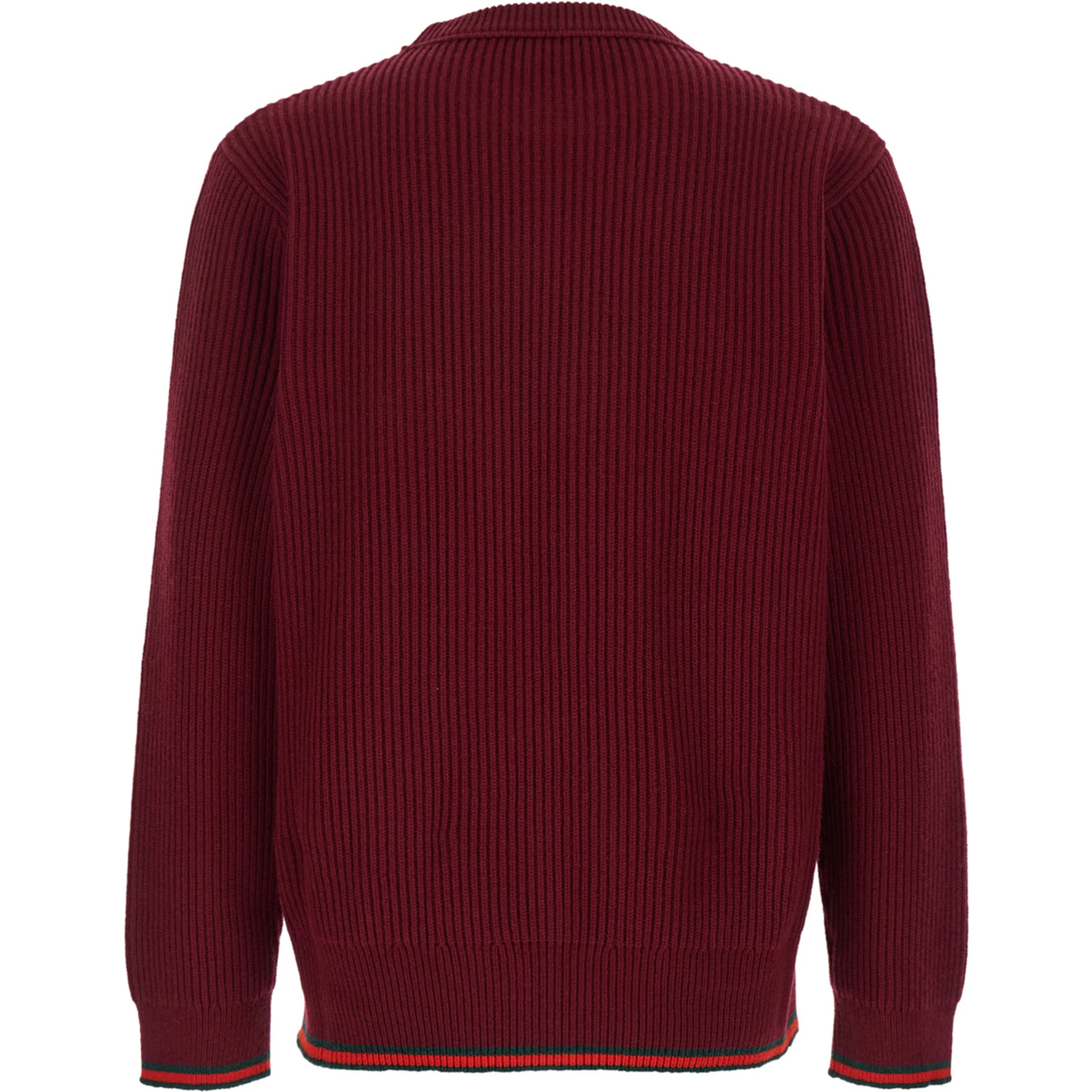 كنزة صوفية حمراء برقبة دائرية وتفاصيل شبكية من مزيج الصوف المضلع للرجال