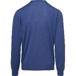 Blue Crewneck Sweater with Long Sleeves in Wool Man Gaudenzi