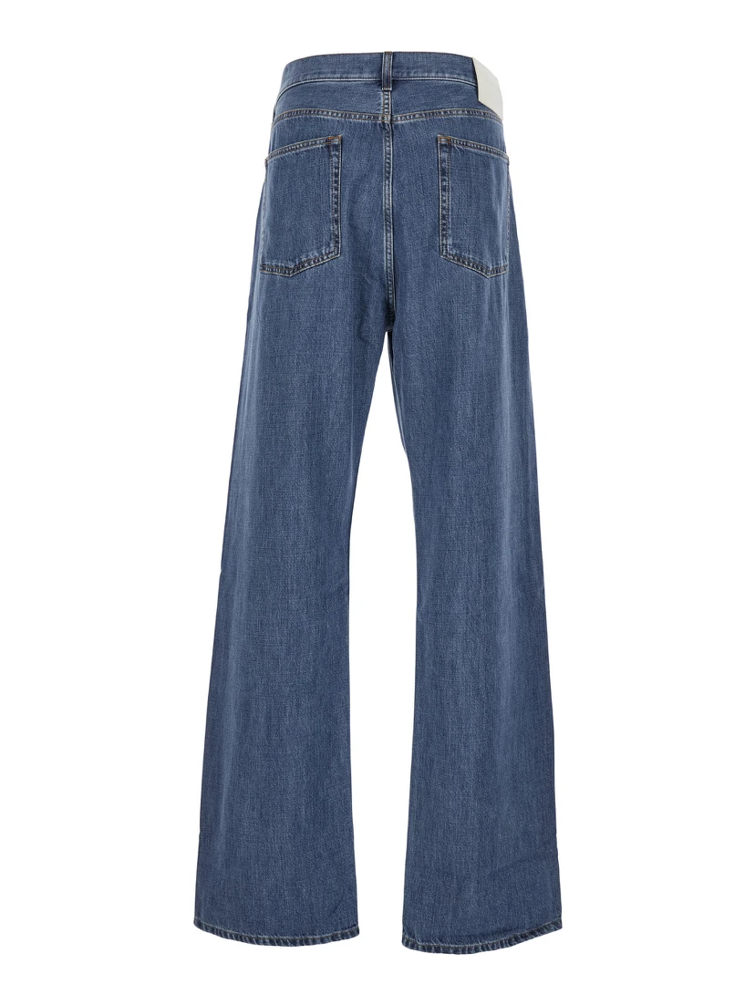 Blue Five-Pocket Wide Jeans in Denim Man