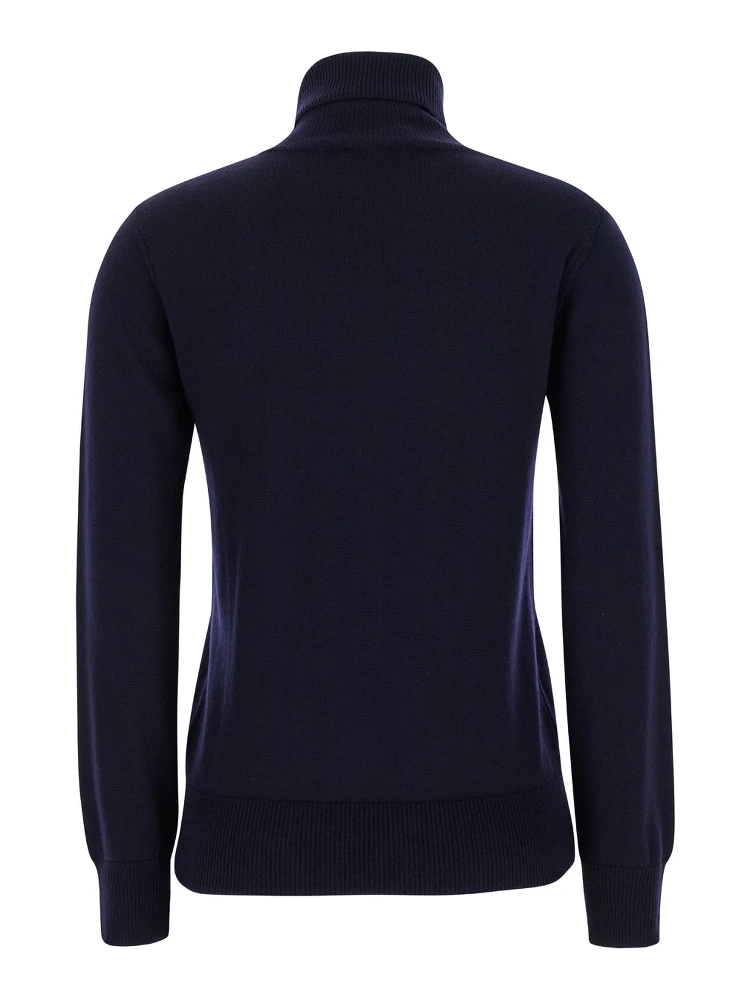 Blue High Neck Sweater with Logo Embroidery in Wool Woman alternative