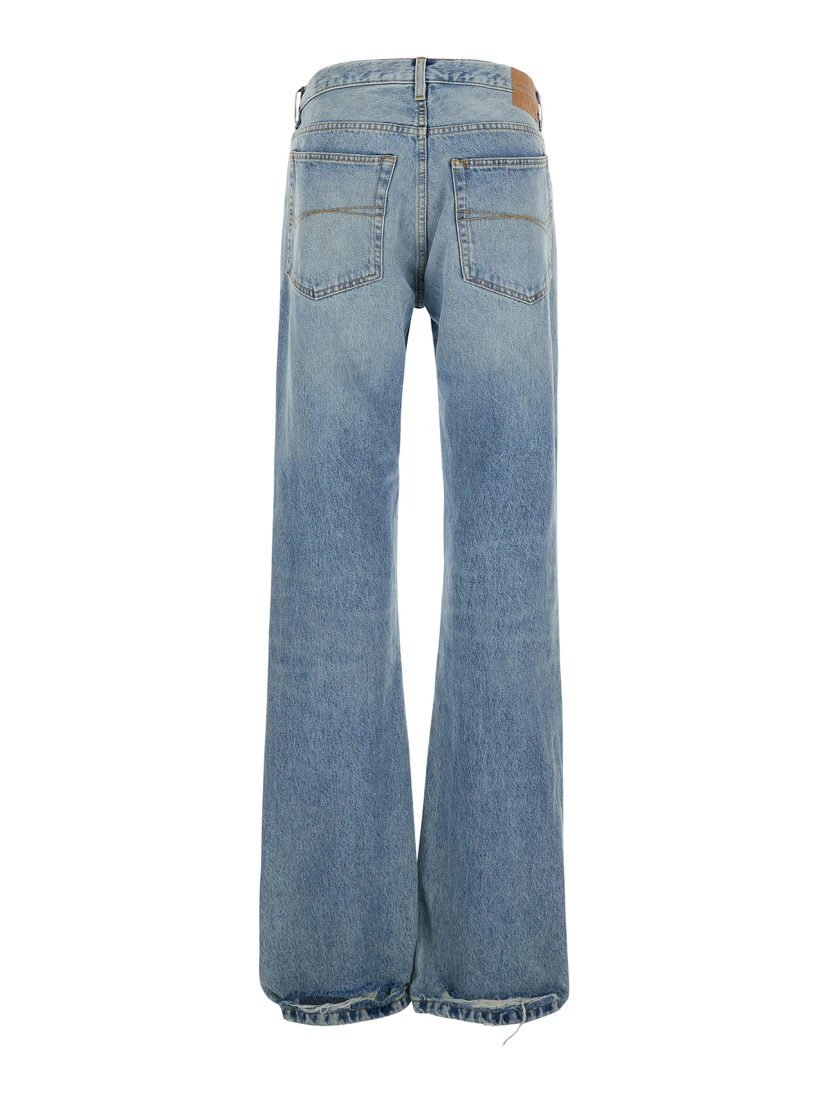 Light Blue Low Waisted Straight Jeans in Denim Woman