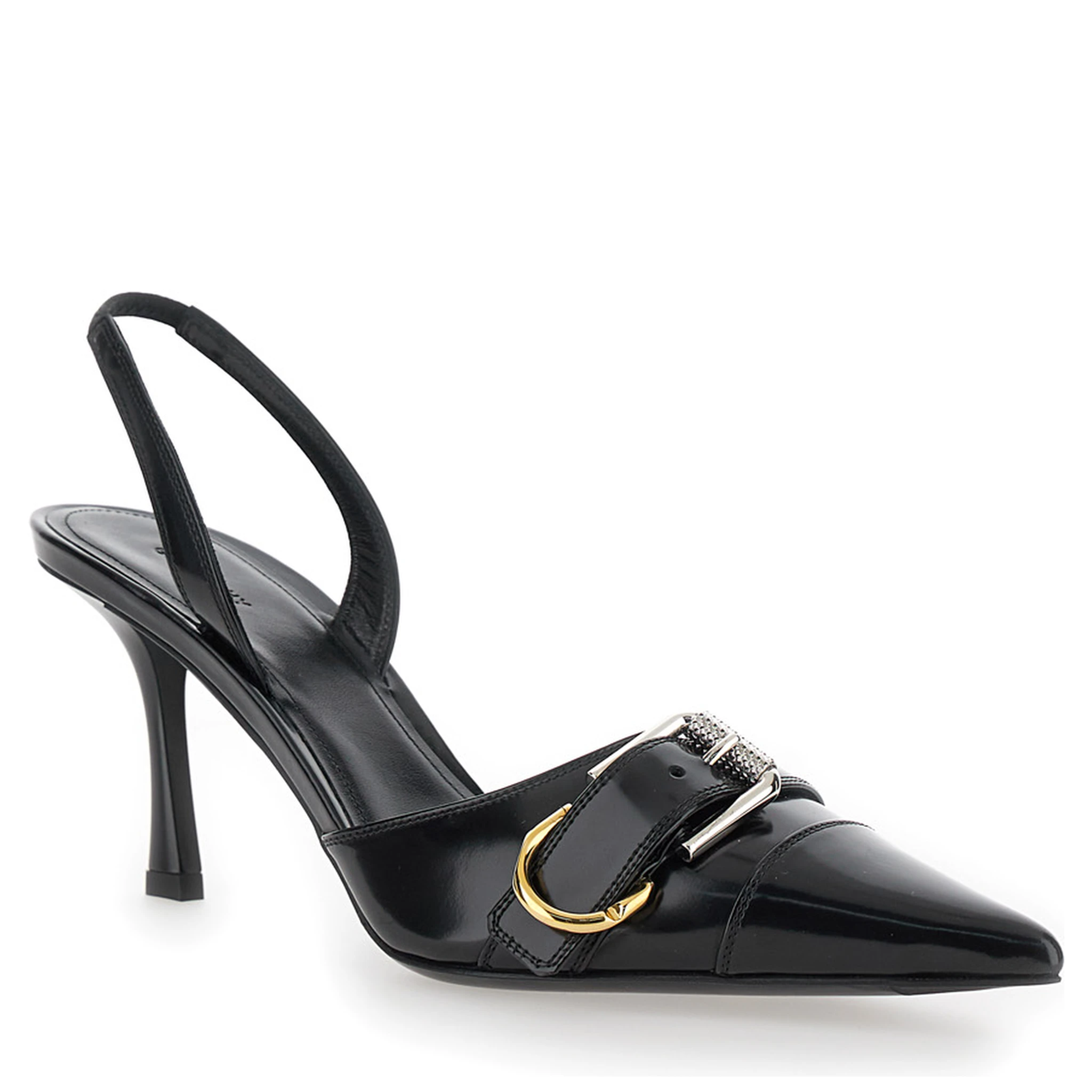 Voyou Black Slingback Pumps with a Buckle in Patent Leather Woman