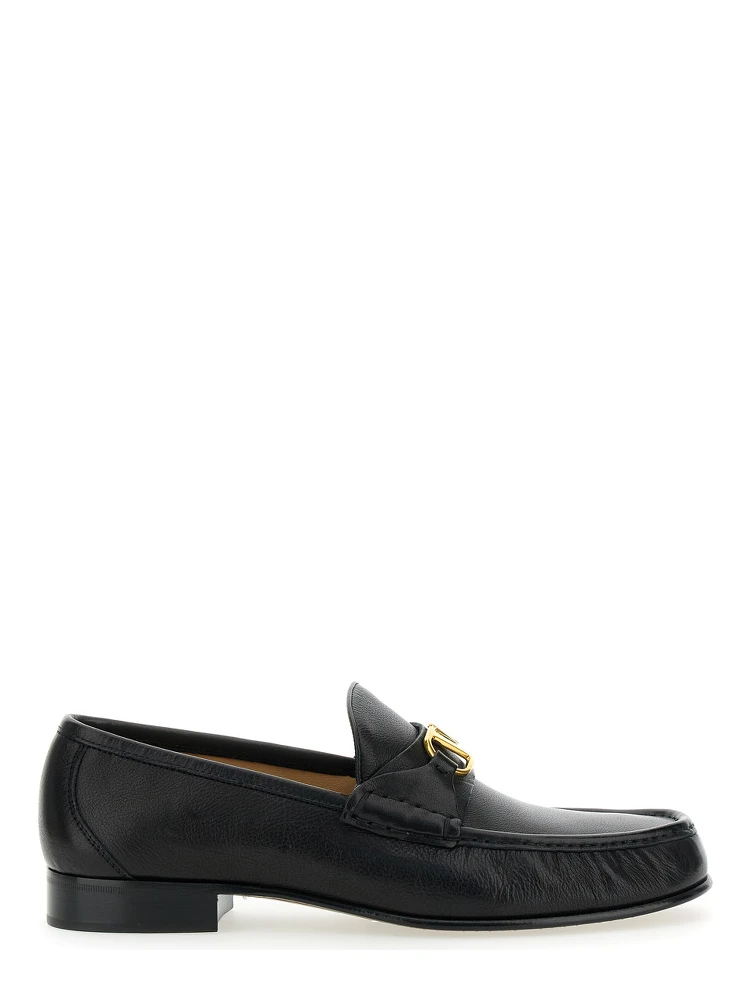 Black Loafers with VLogo Signature Detail in Leather Man