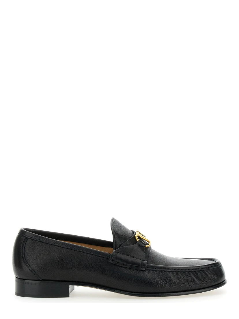 Black Loafers with VLogo Signature Detail in Leather Man