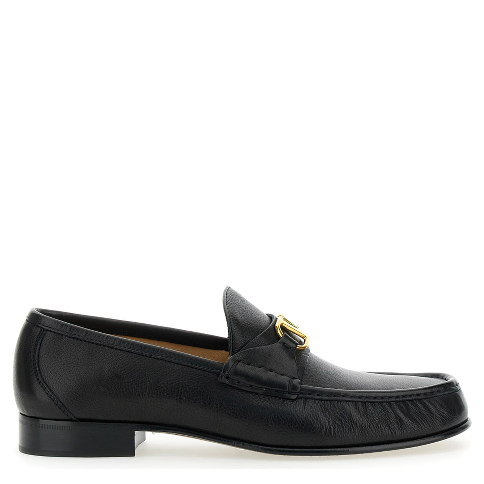 Black Loafers with VLogo Signature Detail in Leather Man