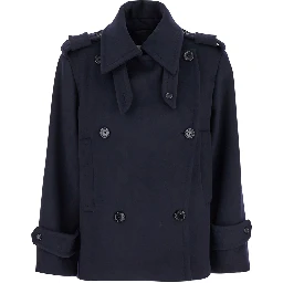 Laveno Blue Double Breasted Jacket with Wide Pointed Lapels in Virgin Wool Blend Woman