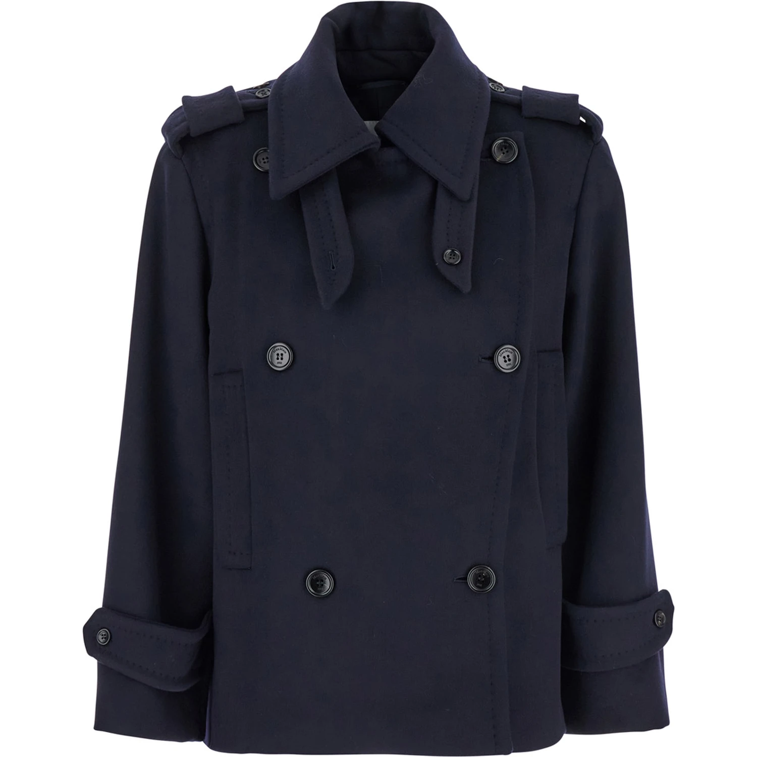 Laveno Blue Double Breasted Jacket with Wide Pointed Lapels in Virgin Wool Blend Woman