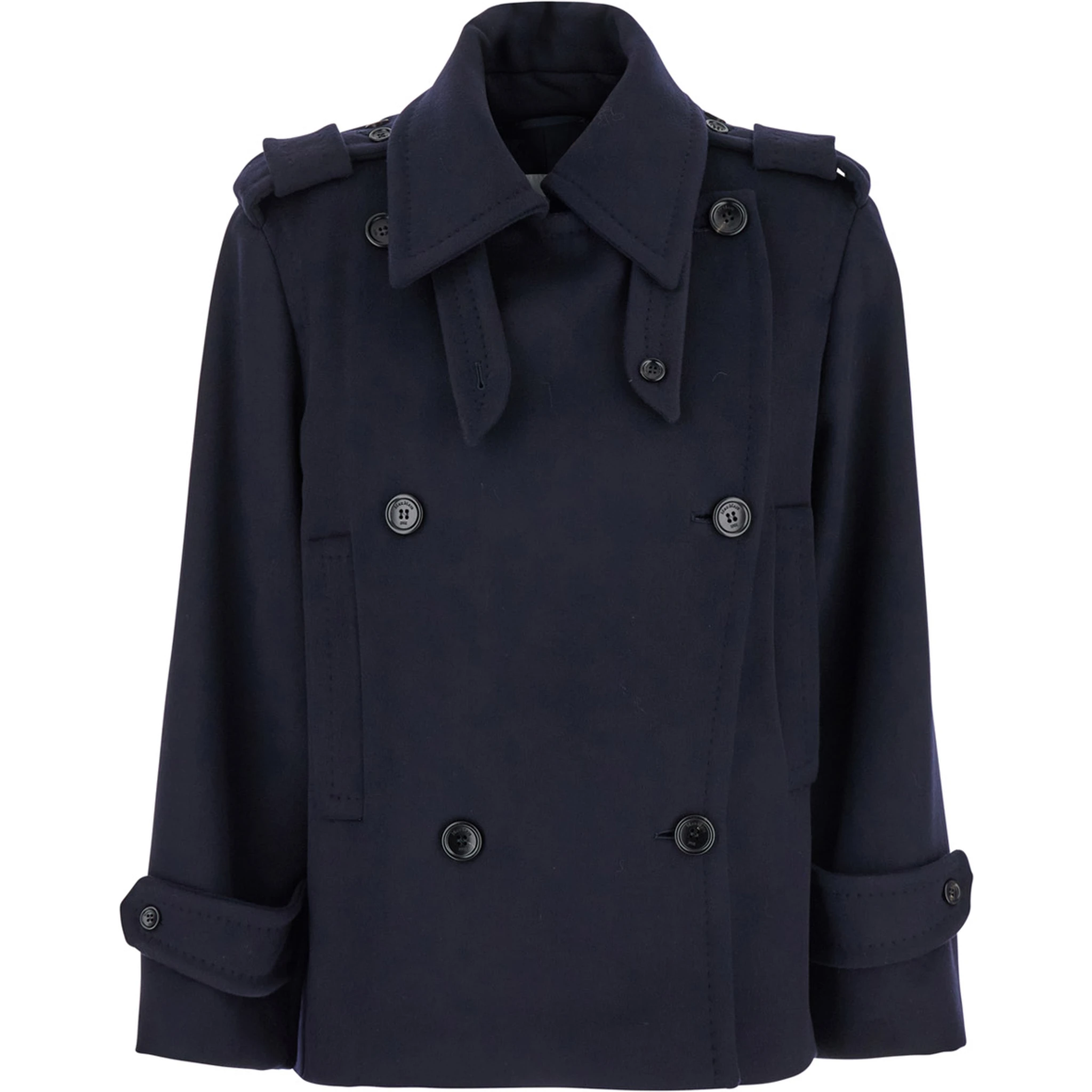 Laveno Blue Double Breasted Jacket with Wide Pointed Lapels in Virgin Wool Blend Woman