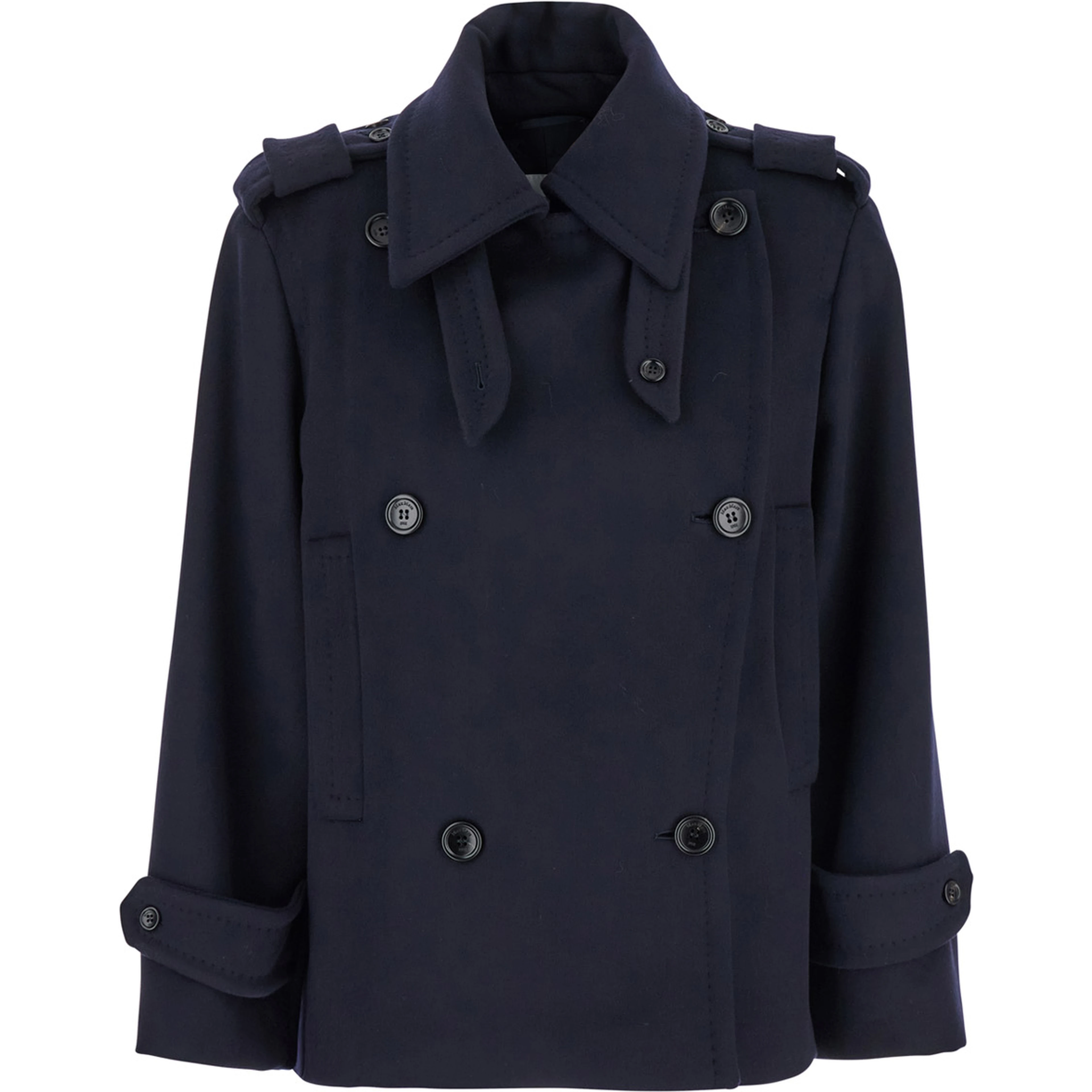 Laveno Blue Double Breasted Jacket with Wide Pointed Lapels in Virgin Wool Blend Woman