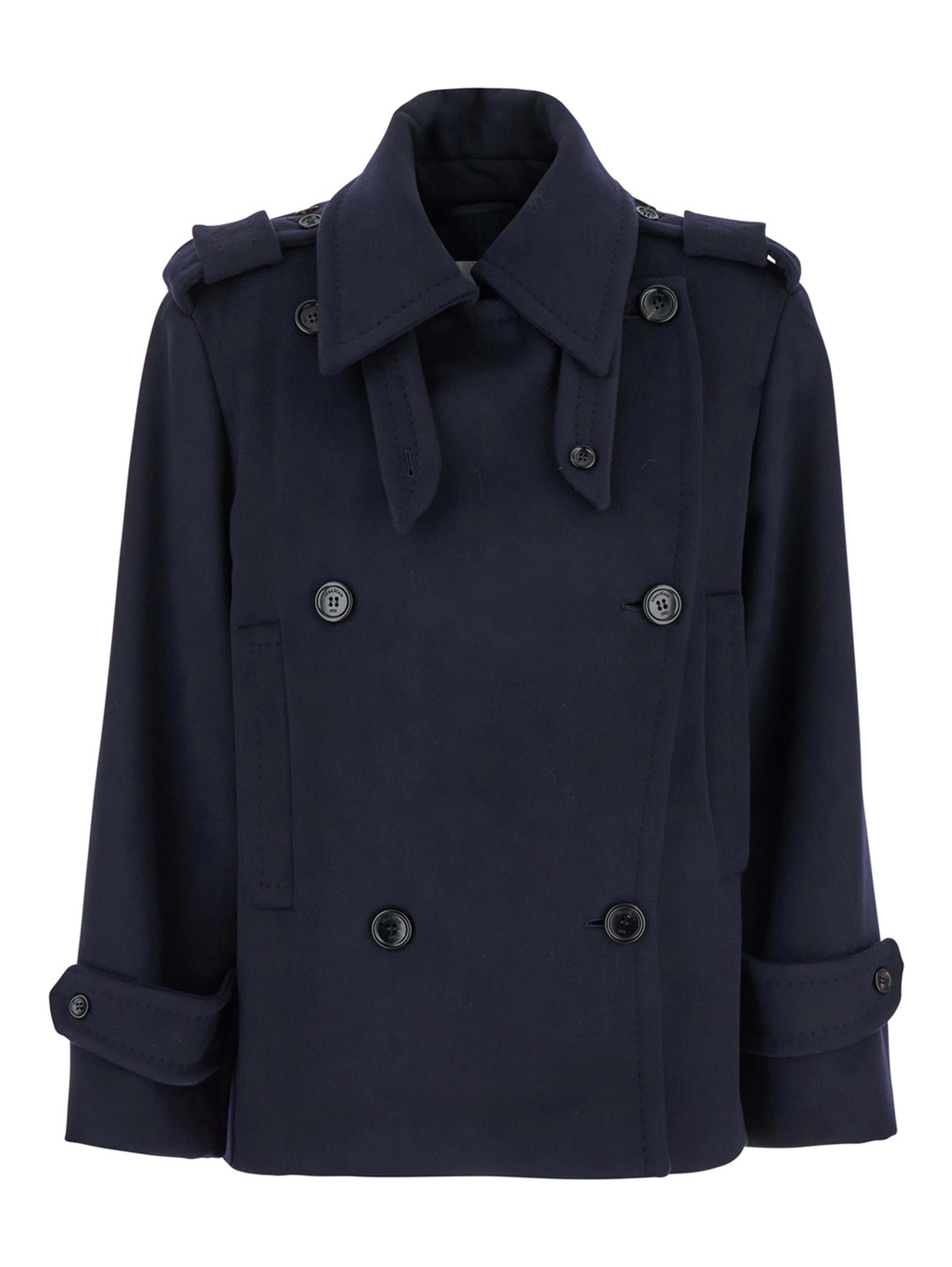 Laveno Blue Double Breasted Jacket with Wide Pointed Lapels in Virgin Wool Blend Woman