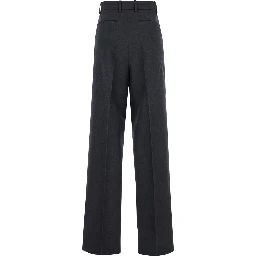 Grey Pants with Logo Lettering Detail on the Waist in Wool Woman