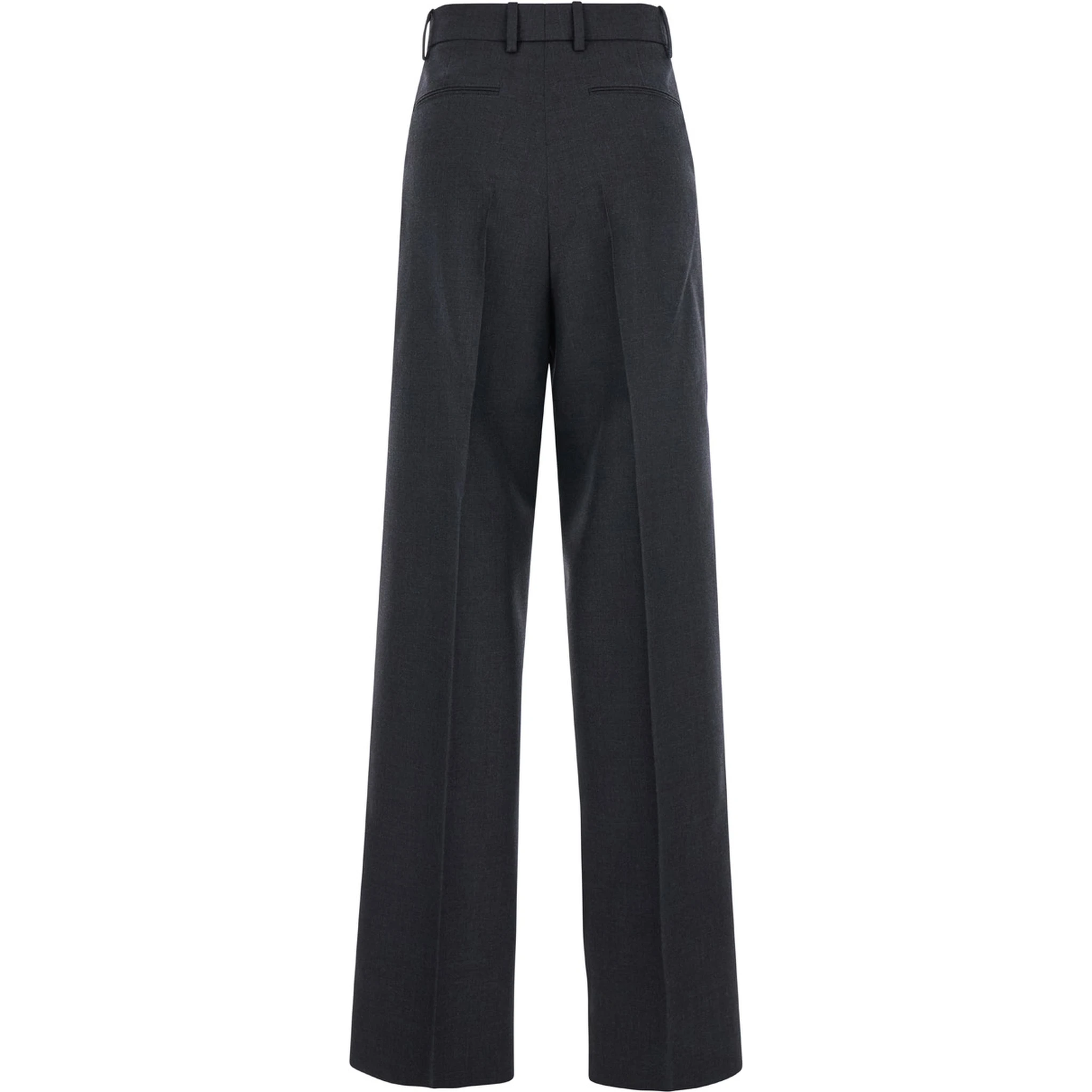 Grey Pants with Logo Lettering Detail on the Waist in Wool Woman