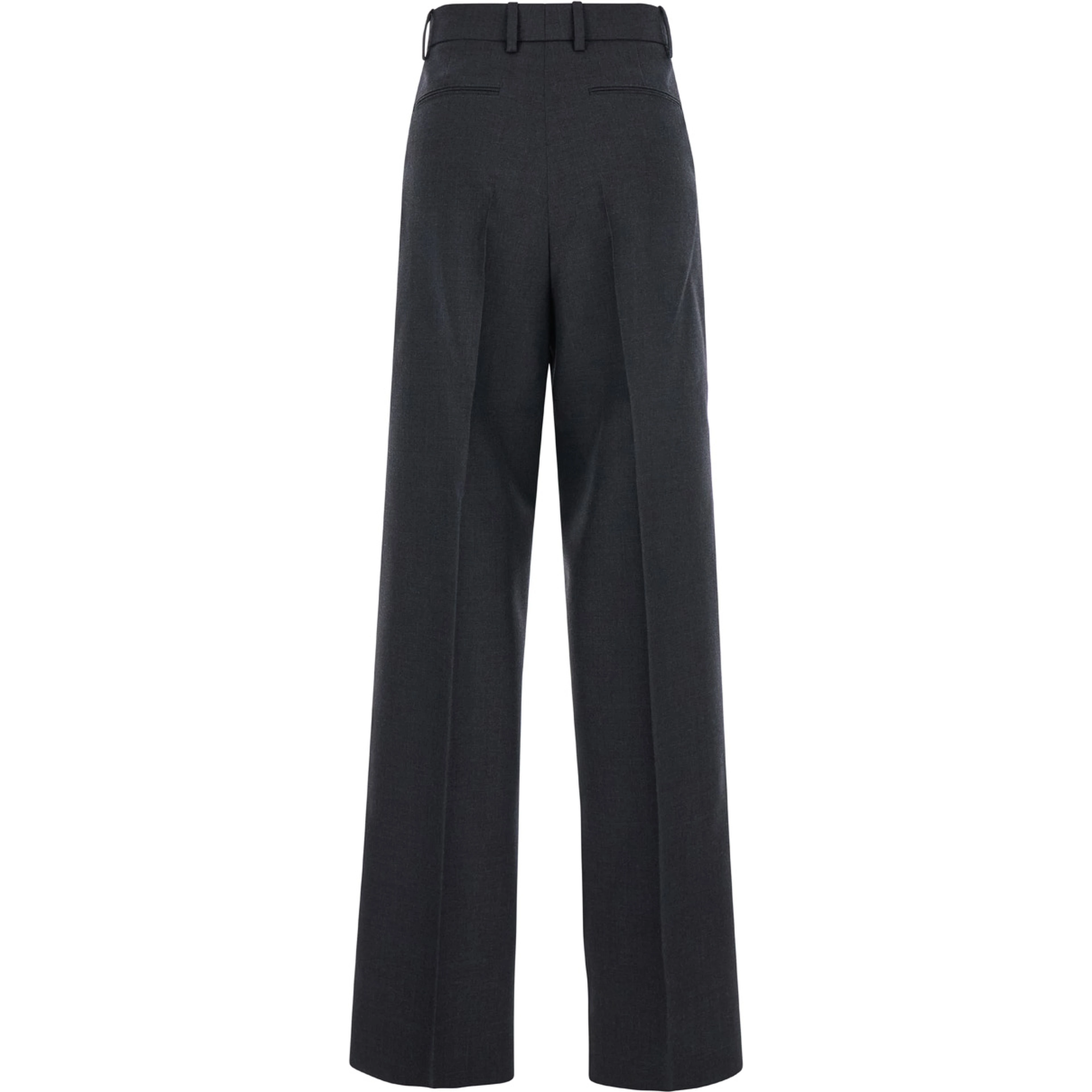Grey Pants with Logo Lettering Detail on the Waist in Wool Woman