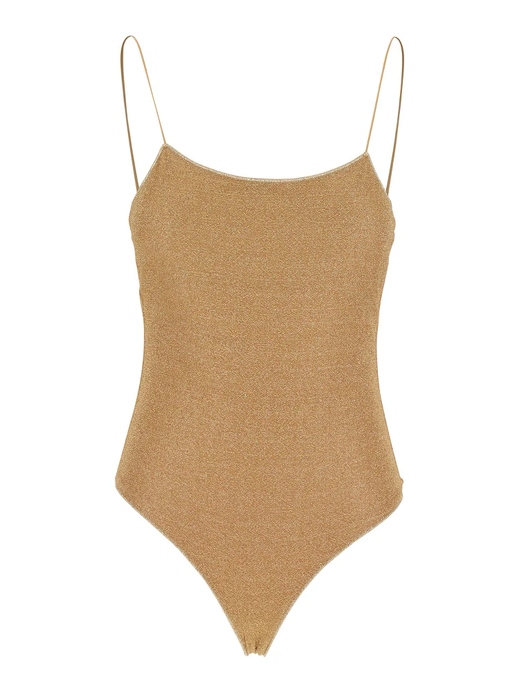 Lumière Maillot Gold Colored One-Piece Swimsuit with Deep Neckline on the Back in Lurex Woman