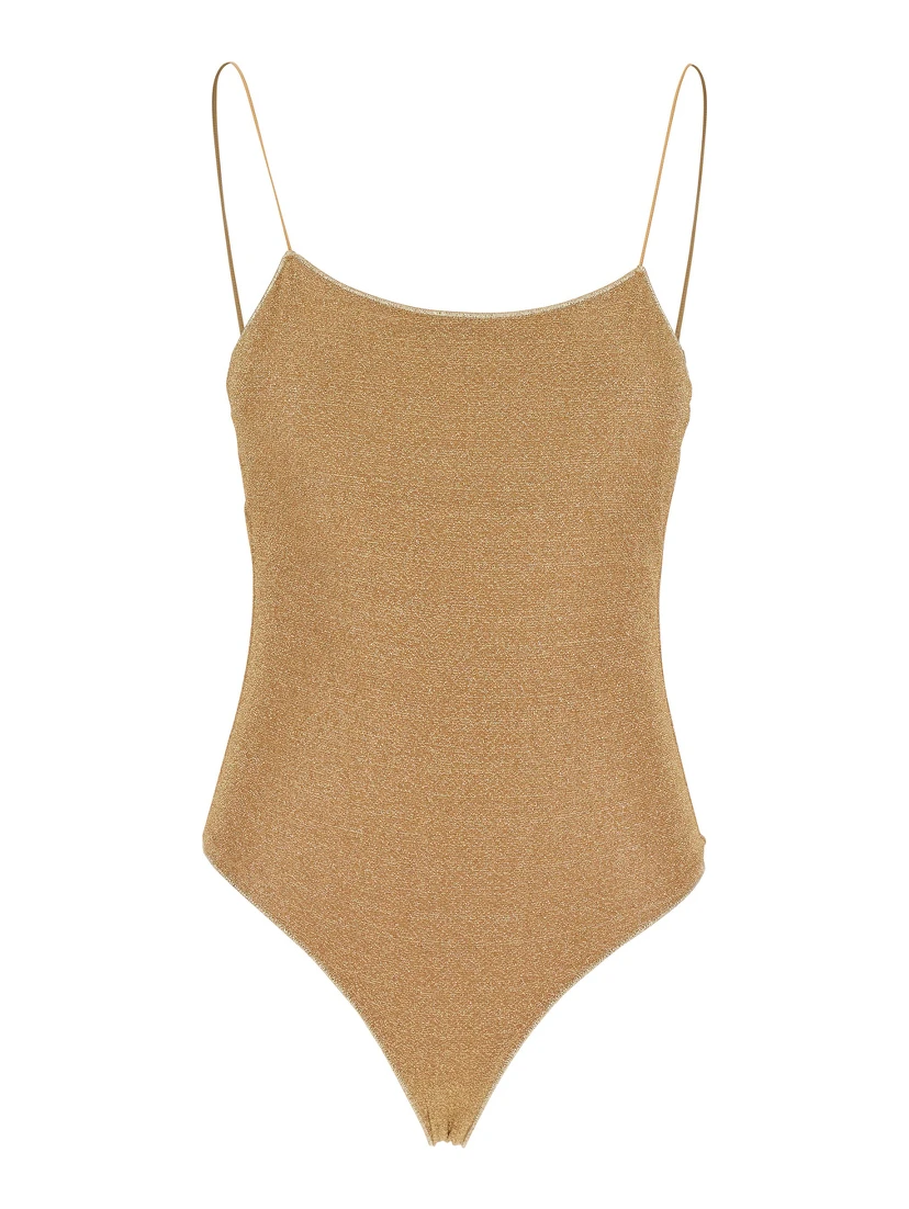 Lumière Maillot Gold Colored One-Piece Swimsuit with Deep Neckline on the Back in Lurex Woman