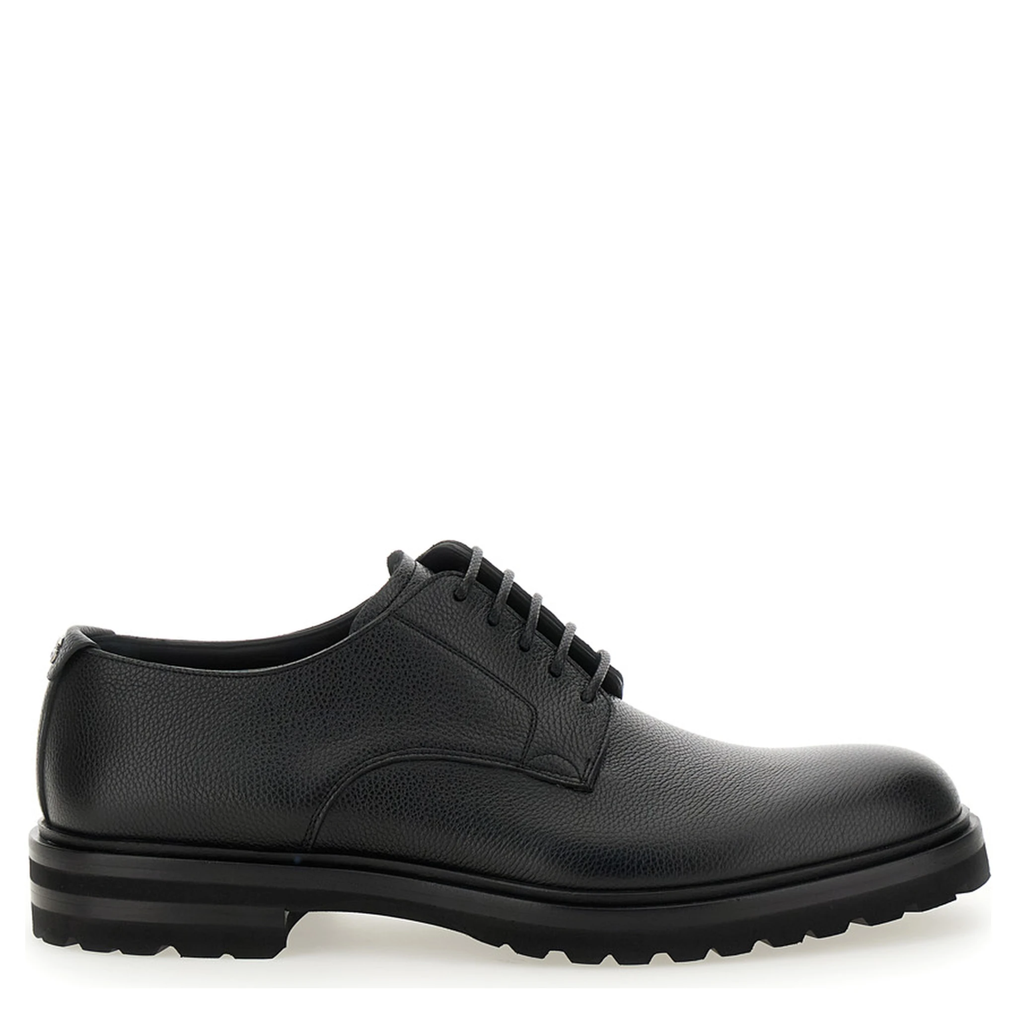Altavilla Black Derby Lace-Up Shoes with Metal DG Logo on Heel in Brushed Leather Man