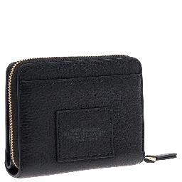 The Mini Black Wallet with Engraved Logo on the Front in Hammered Leather Woman