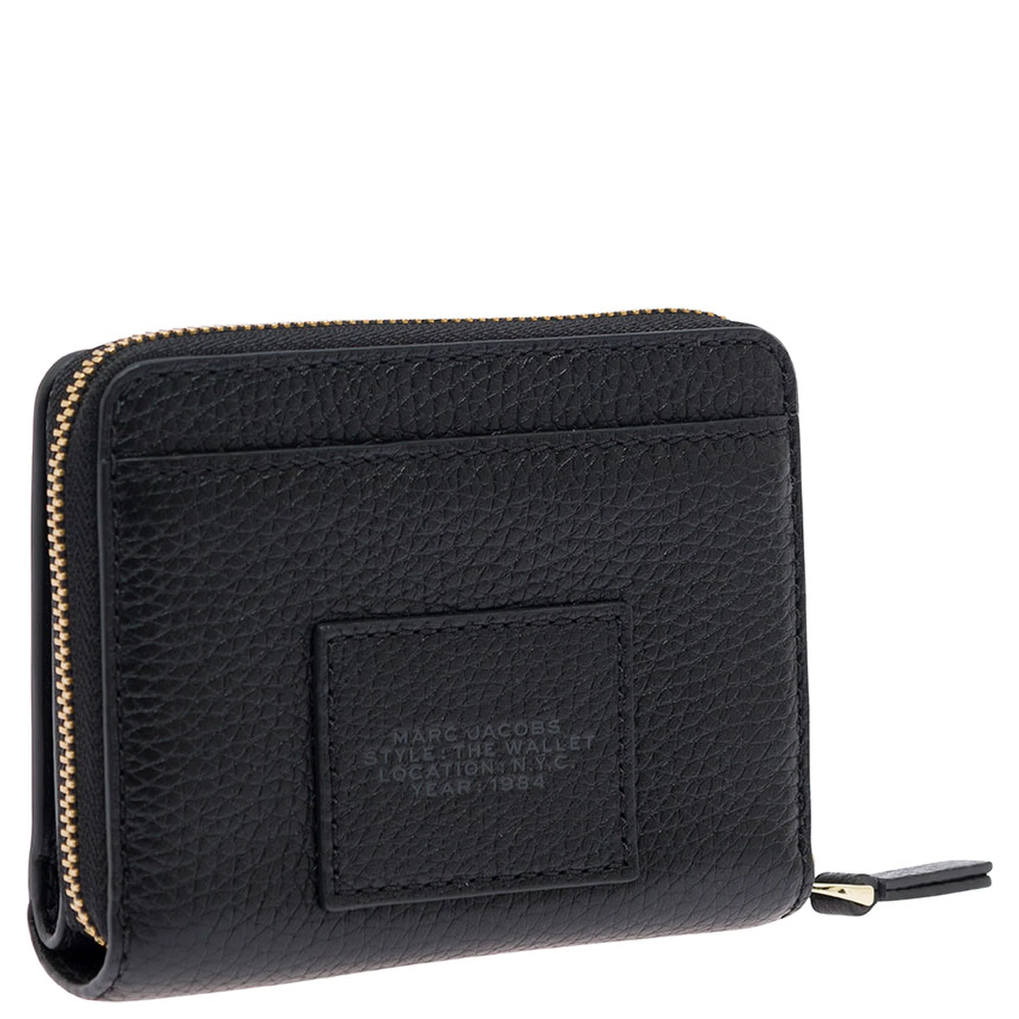 The Mini Black Wallet with Engraved Logo on the Front in Hammered Leather Woman