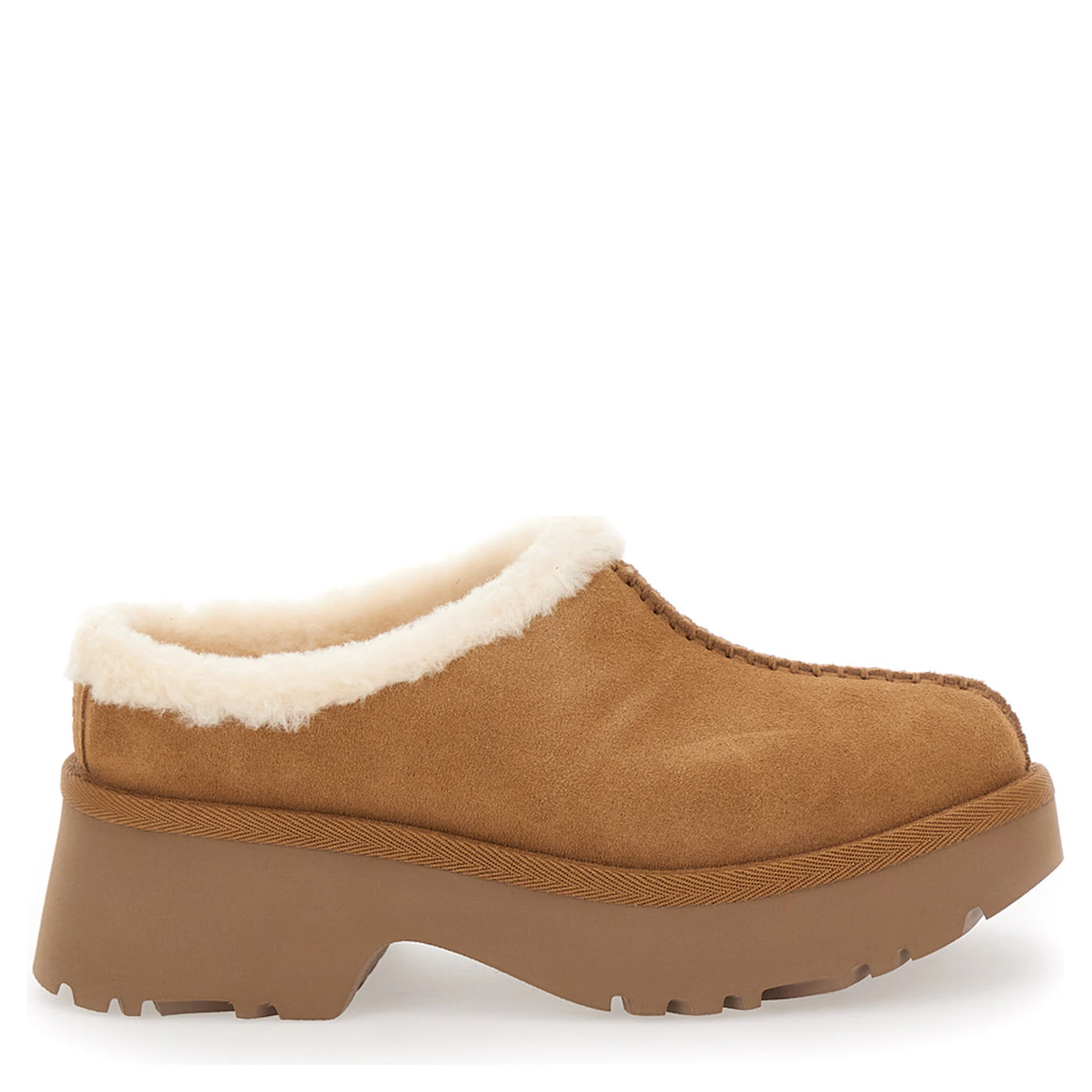 UGG ‘New Height’ Mule with Brown Suede Womens Embossed Stitching Detail