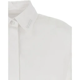 White Shirt with Classic Collar and Logo Lettering on the Collar in Cotton Woman