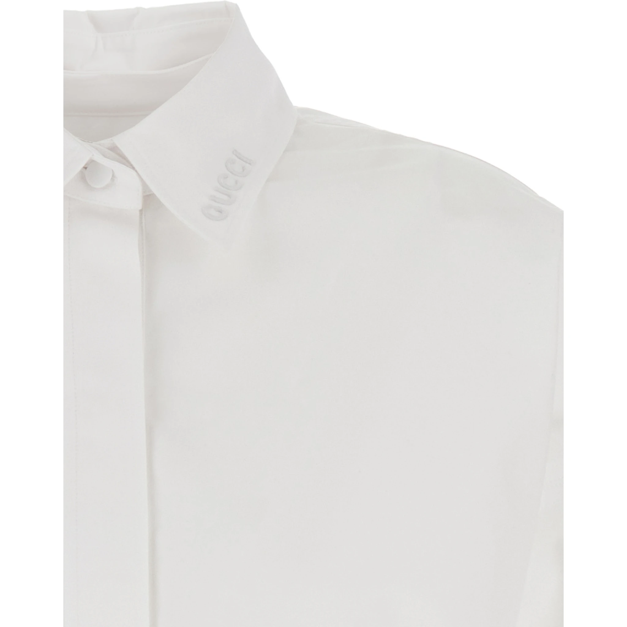 White Shirt with Classic Collar and Logo Lettering on the Collar in Cotton Woman