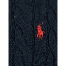 Blue Crewneck Sweater with Pony Embroidery on the Front and Woven Knit in Cotton Man