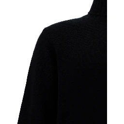 Black Turtleneck Sweater with Ribbed Trims in Wool and Cashmere Man