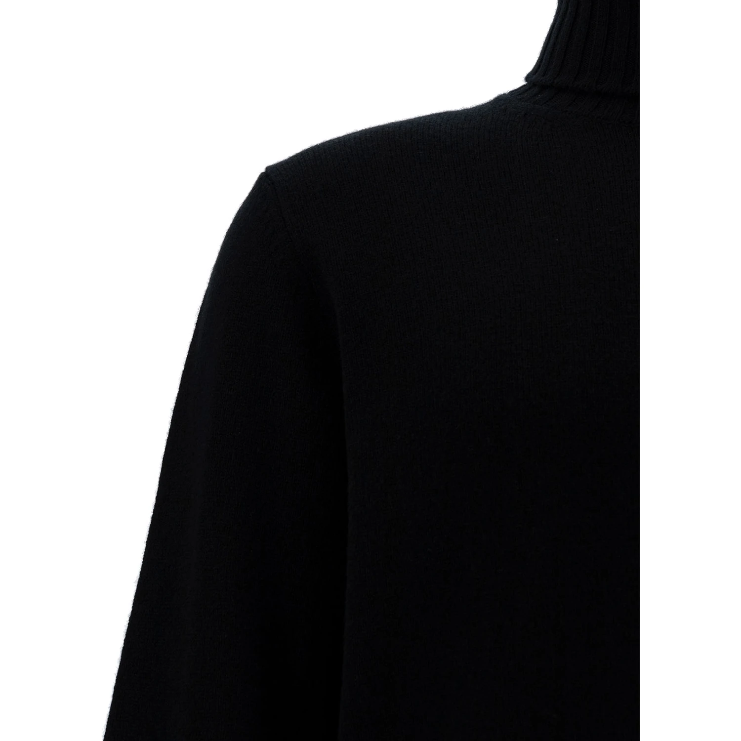 Black Turtleneck Sweater with Ribbed Trims in Wool and Cashmere Man