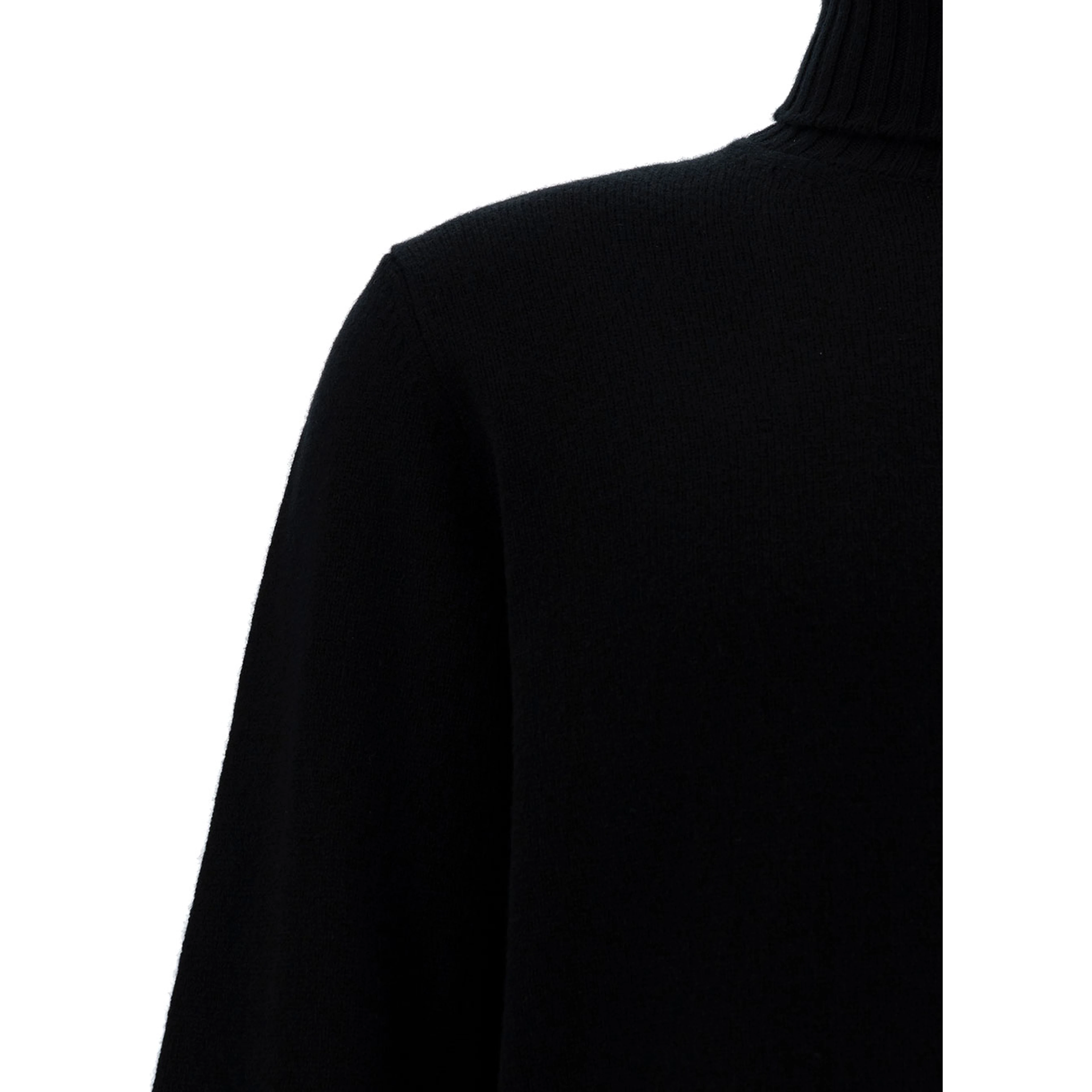 Black Turtleneck Sweater with Ribbed Trims in Wool and Cashmere Man