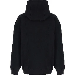 Black Hoodie with Logo Lettering Embroidery in Cotton Man