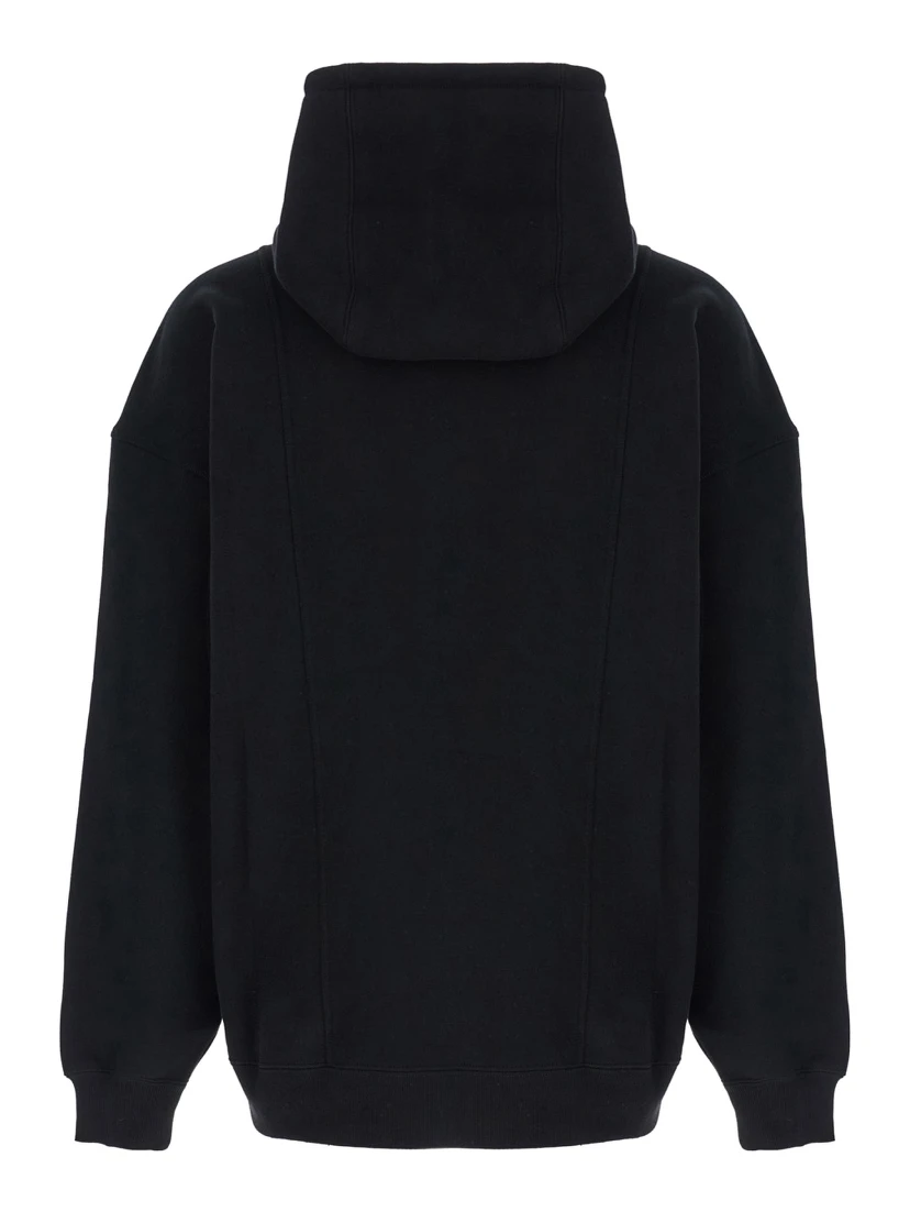 Black Hoodie with Logo Lettering Embroidery in Cotton Man