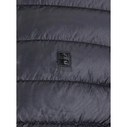 Black High Neck Down Jacket with Logo Detail in Tech Fabric Man
