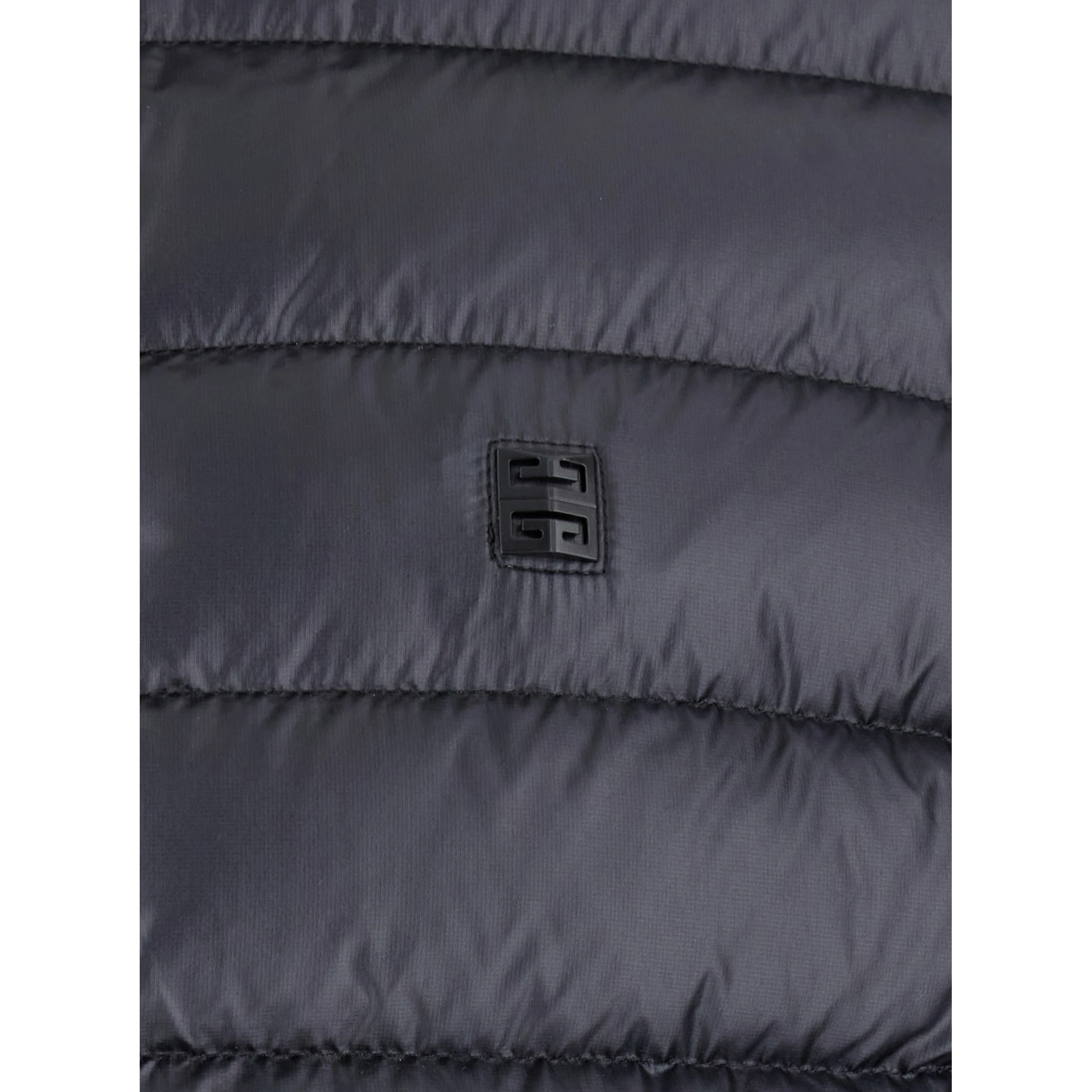Black High Neck Down Jacket with Logo Detail in Tech Fabric Man