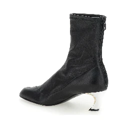 Armadillo Black Ankle Boots with Golden Heel in Smooth Leather Woman