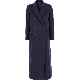 Long Blue Double-Breasted Coat in Cady Woman