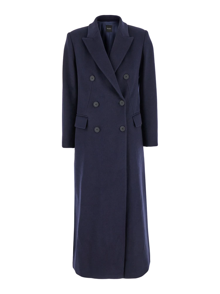 Long Blue Double-Breasted Coat in Cady Woman