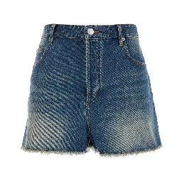 Lesia Blue Shorts with Fringed Hem in Organic Cotton Blend Woman