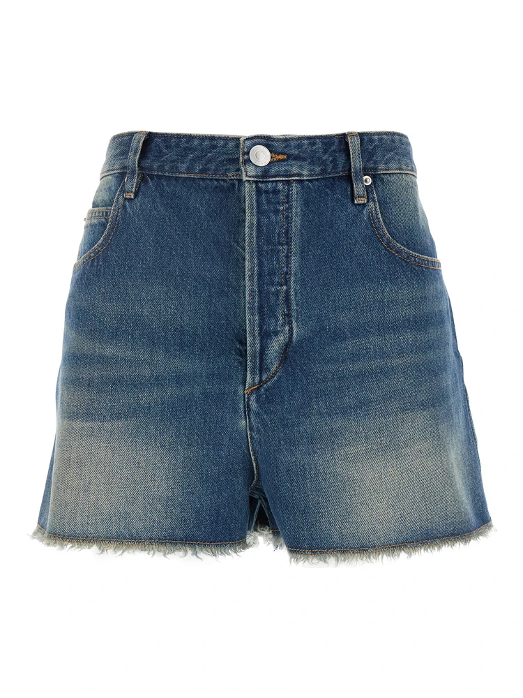 Lesia Blue Shorts with Fringed Hem in Organic Cotton Blend Woman