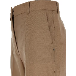 Beige Flared Pants with Concealed Closure in Wool Woman