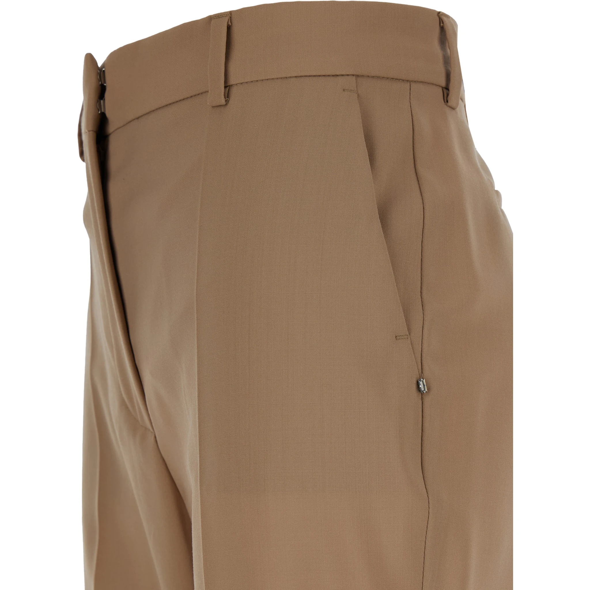 Beige Flared Pants with Concealed Closure in Wool Woman