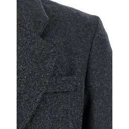 Grey Single-Breasted Long Coat with Notched Revers in Fabric Woman