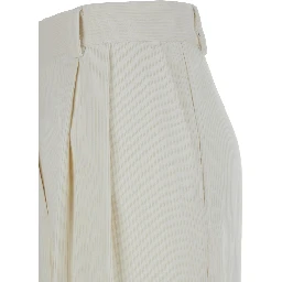 White High-Waist Pants with Pences in Cotton Blend Woman