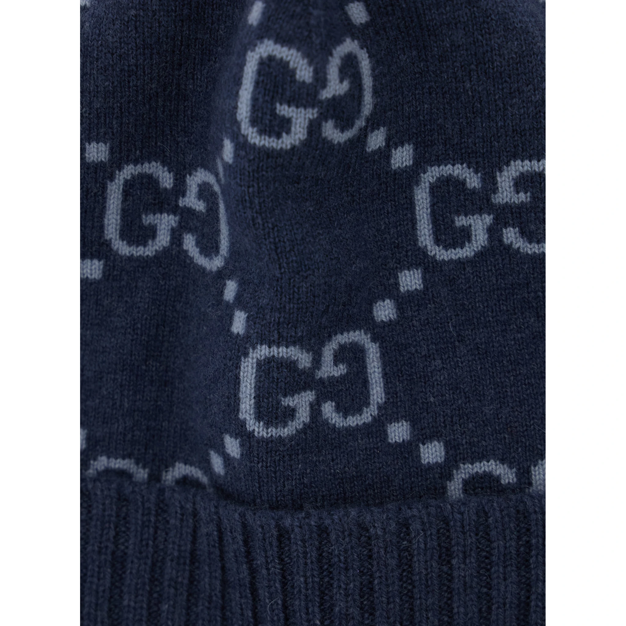 قبعة صوفية زرقاء بنقشة GG كاملة من قماش الكشمير الرجالي