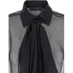 Black Shirt with Classic Collar and Neck Scarf in SIlk Woman