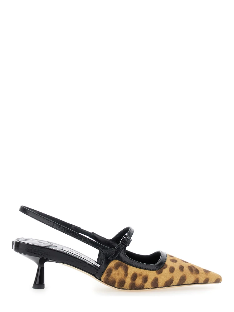 Didi Brown Slingback Pumps with Leopard Motif and Sculpted Heel in Leather Woman