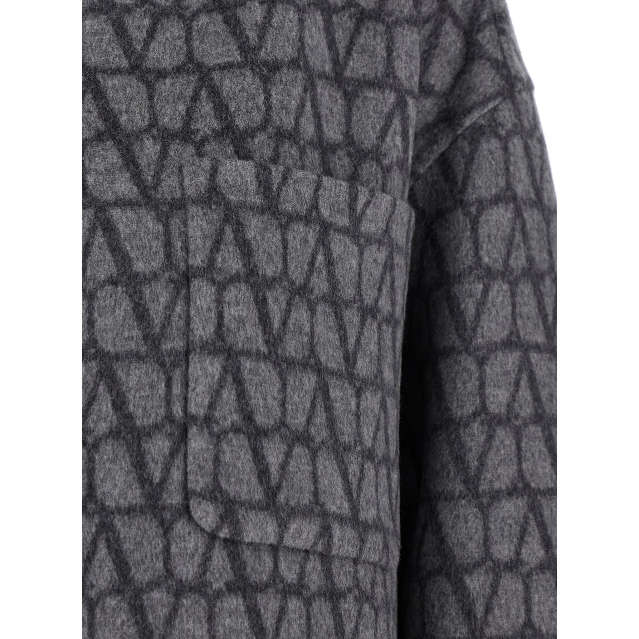 Grey Reversible Shirt with Toile Iconographe Jacquard Pattern in Wool Blend Woman