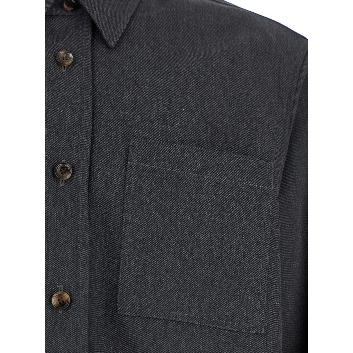 Grey Shirt with Pointed Collar in Wool Man