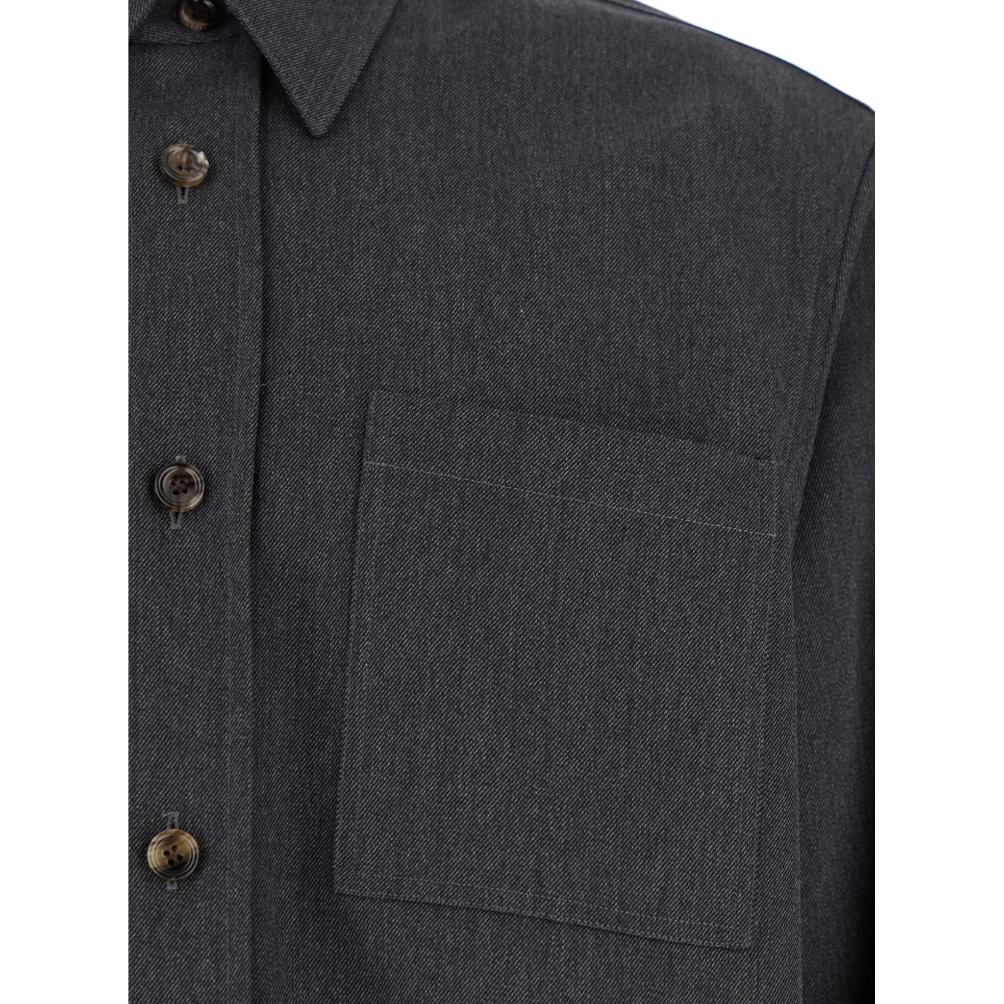 قميص رمادي بياقة مدببة من الصوف للرجال