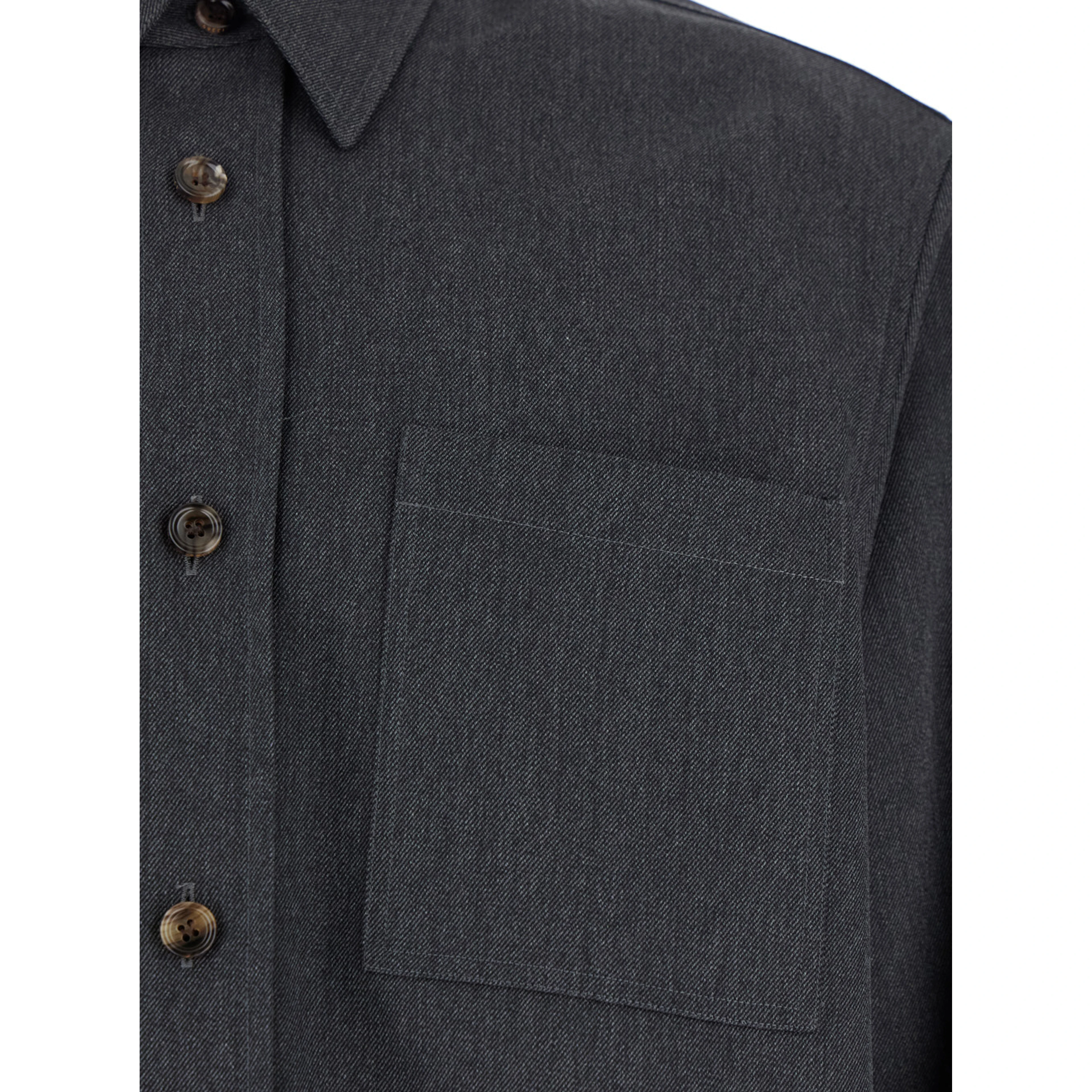 Grey Shirt with Pointed Collar in Wool Man